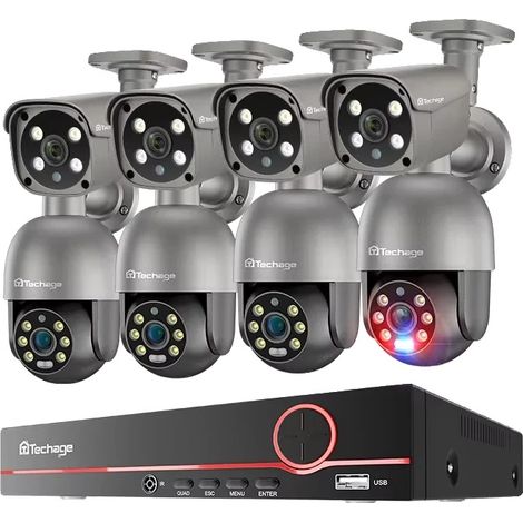 Cámara de vigilancia, resolución de 5 MP, visión nocturna, NVR de 8 canales (8 cámaras), sin disco duro integrado. (1/2)