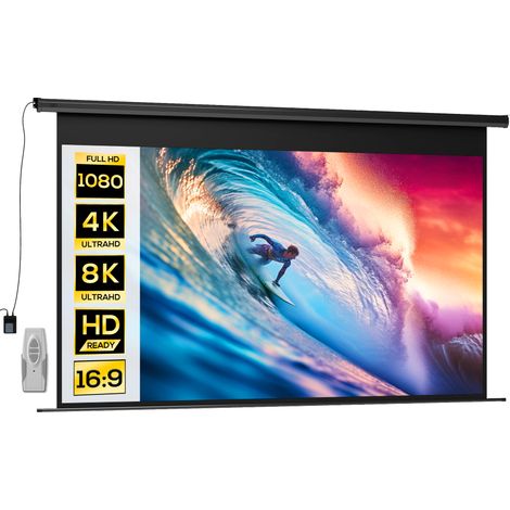 120-Zoll-Motorleinwand, 16:9 4K HD, Wand- oder Deckenmontage mit Fernbedienung, 297 x 8 x 183 cm