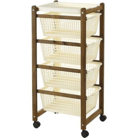 Carrello Portaverdure Slim in Legno di Faggio Noce con 4 Cassetti 30 x 36 x 83 cm (1/3)