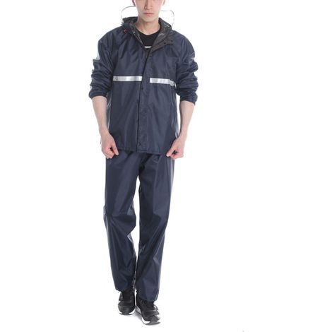 Ensemble imperméable de moto épais, imperméable deux pièces pour adultes, hommes et femmes, imperméable double couche et pantalon de pluie, bleu marine Oxford, taille L. (1/5)