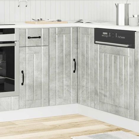Meuble d'angle de cuisine Lucca en bois d'ingénierie, finition gris béton, rangement pratique et moderne (1/5)