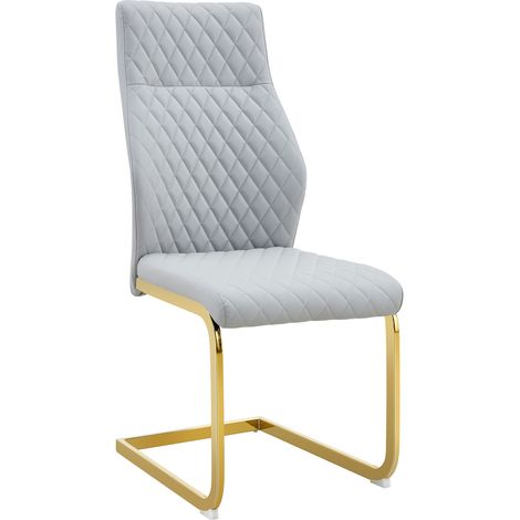 Set tavolo rotondo in vetro temperato 85 cm con 2 sedie in PU grigio chiaro e oro (1/5)