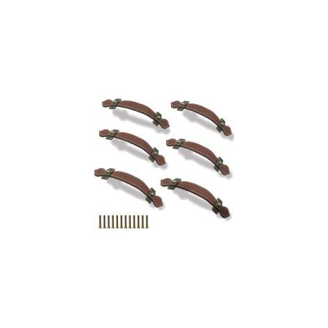 6 Pièces Poignées Tiroir Cuir 128mm Poignée de Valise Vintage Poignée pour Meuble Armoire avec Vis Marron (1/5)