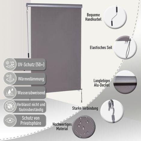 Store vertical d'extérieur pour balcon, brise-vent latéral enroulable, écran occultant à manivelle en polyester et aluminium, gris, dimensions 200 x 120 cm (1/4)