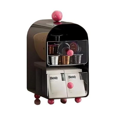 Boîte de rangement pour sachets de thé de bureau avec tiroir, porte-capsules de café anti-poussière pour table de bureau/salle à manger, version épaisse - Noir (un paquet) (1/5)