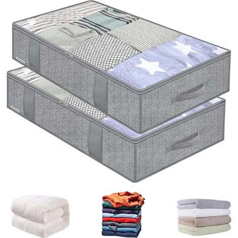 Bacs de Rangement Sous-lit - avec Couvercle Transparent Fenêtre - Conteneurs de Rangement Sous-lit Respirants,Pour Vêtements Draps Couvertures Couette Maison Chambre Placard Dortoir (1/5)