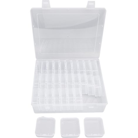 Kleine Perlenaufbewahrungsboxen aus Kunststoff, transparente Mini-Perlenaufbewahrungsbehälter mit Klappdeckel, Etiketten, rechteckiger Bastelkoffer (1/5)