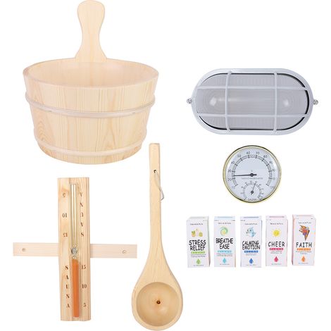 Accessoires de Sauna, cuillère en baril en bois, lampe antidéflagrante, sablier, hygrothermographe, ensemble d'huiles essentielles