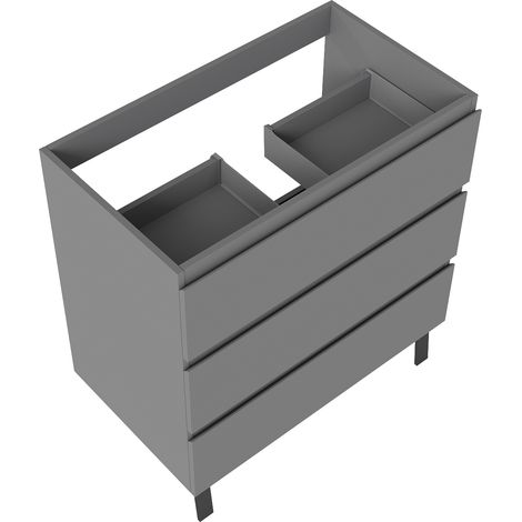 Meuble de Salle de Bain 80cm avec 3 tiroirs + 2 Pieds, Meuble sans vasque, Anthracite