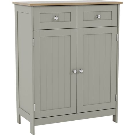 Priano 2 Drawer 2 Door Freestanding Cabinet Bathroom Storage Cupboard, Grey-&-Oak (1/5)