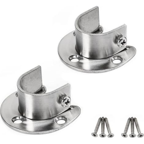 32mm Acier Inoxydable Fixation Murale U-Shape Clothes Pole Holder, Flanged Pole Socket (Deux Pièces) (1/5)
