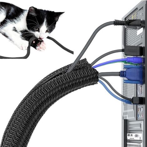 Organizador de cables ajustable (1 m, 19 mm de diámetro), Funda trenzada para cables, Funda de malla trenzada ignífuga, televisores y ordenadores (1/5)