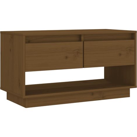 Mueble TV multimedia estantería para televisión buffet para televisión comedor salón dormitorio miel 74 x 34 x 40 cm madera maciza de pino marrón 020027716