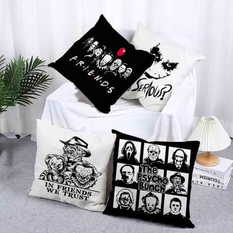 Set mit 4 Halloween-Totenkopf-Sofakissenbezügen aus Leinen (45x45cm)