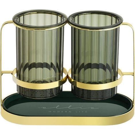 Panier à Couverts avec Égouttoir Amovible, Organisateur de Cuisine pour Couteaux, Fourchettes et Cuillères (Vert Or) (1/5)
