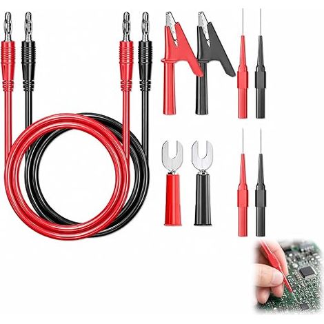 10 x Banana Plug Cables 4 mm, Test Cable for Multimeter with Test Cables Crocodile Clips Probes Drilling Plugs Stacking Spades for Electrical Measurement Diagnostic Auto Laboratory DIY (1/5)