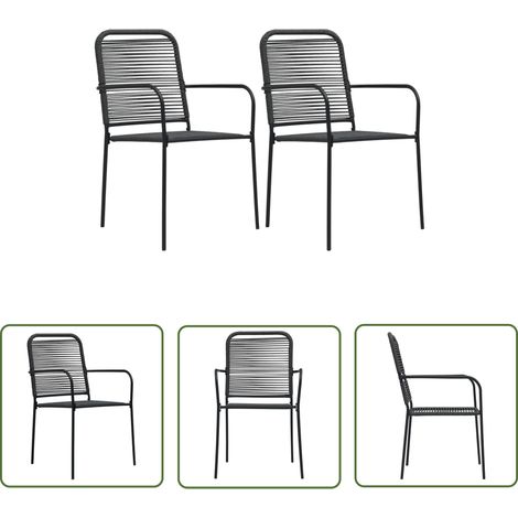 The Living Store Chaises de jardin lot de 2 Corde en coton et acier Noir - Chaise De Jardin - Chaise D'extérieur - Mobilier De Jardin - Fauteuil De Jardin - Design Minimaliste (1/5)