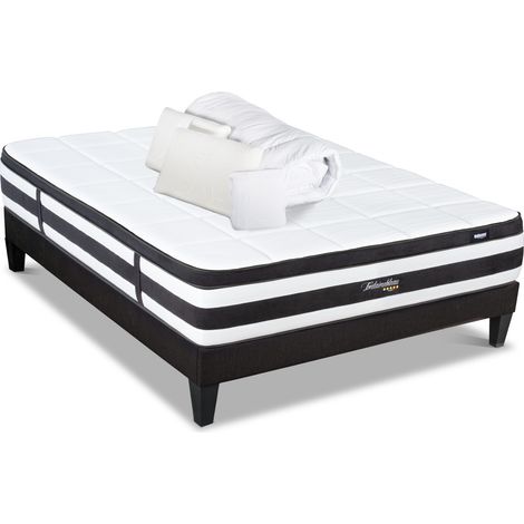 BELLECOUR LITERIE Pack Prêt à dormir FONTAINEBLEAU 180x200 cm Matelas Ressorts ensachés + Sommier + Accessoires (1/5)