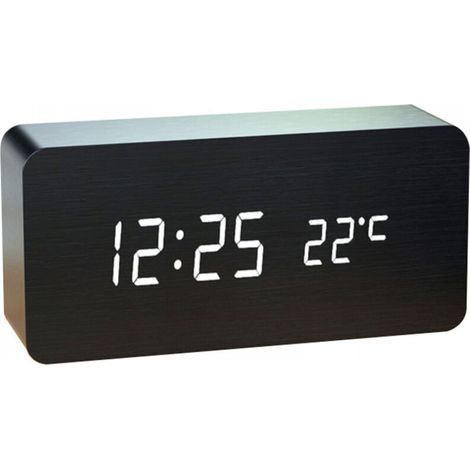 1 pc Numérique Réveil Bois Réglable Luminosité Contrôle Vocal LED Horloge Rectangle Affichage Temps Température Décor À La Maison (1/3)