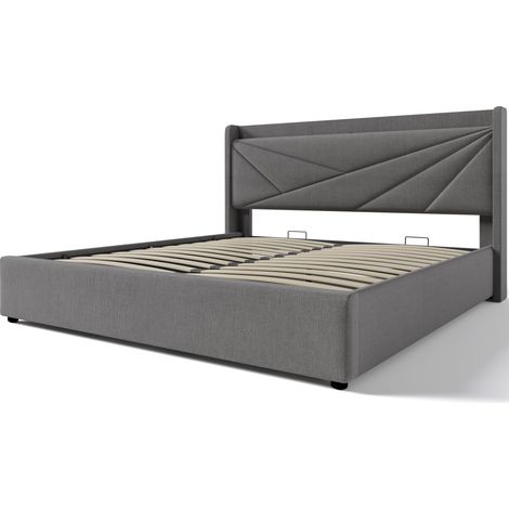 Lit double rembourré avec coffre de rangement et port USB Type-C gris 160 x 200 cm HOMVRA (1/5)