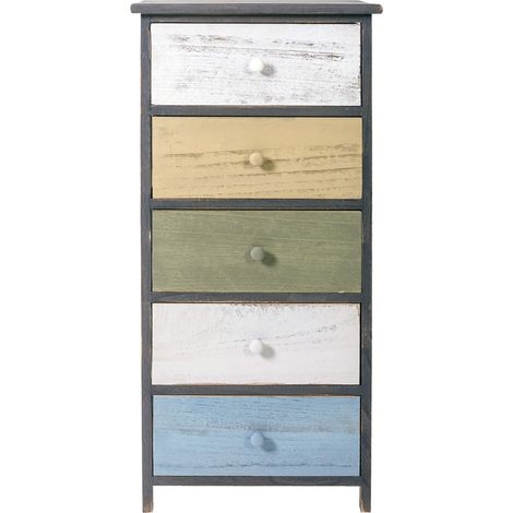 Rebecca Mobili Schubladenschrank Kommode 5 Schubladen Holz Grau 87x40x29 (1/5)