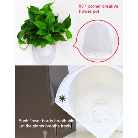 Cache-pot mural d'angle auto-arrosant en plastique, pot de fleurs suspendu, jardinière d'intérieur, 1 pièce, noir, 15 cm, sans trou de drainage. (1/5)