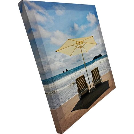 Tableau de plage avec parasol - Coloré - 28 x 28 cm - Impression haute qualité - Prêt à accrocher (1/5)