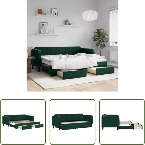 vidaXL Sofa-Bett - Tagesbett Ausziehbar mit Schubladen Dunkelgrün 80x200 cm Samt (1/5)
