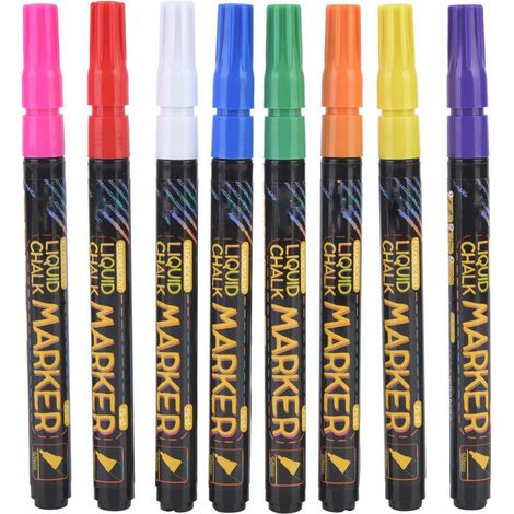 Lot de 5 marqueurs effaçables à sec pour tableau noir, pointe fine 1,0 mm, craie liquide, idéal pour tableau lumineux et lampes (1/5)