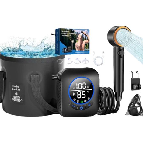 Doccia elettrica portatile da campeggio con pompa, 8000 mA, per docce interne ed esterne, nera