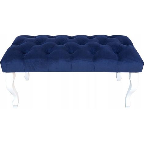 Banc, bout de lit capitonné bleu 90x40x40 cm (1/3)