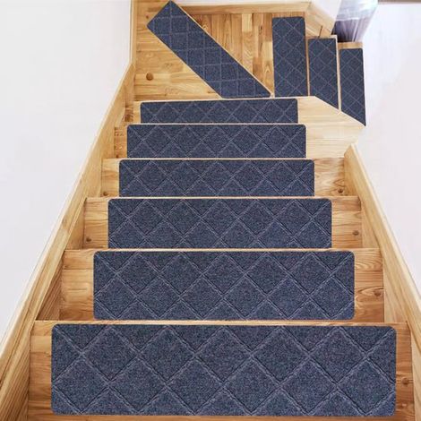 Tappetini per scale in legno, confezione da 4, tappetini antiscivolo per scale, autoadesivi, 20 x 76 cm (8 x 30 pollici), riutilizzabili, tappetini antiscivolo per scale (1/5)