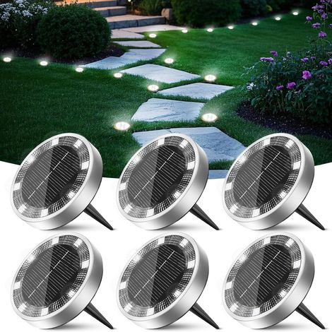 Spot Solaire Extérieur Lot de 6, Lampe Solaire Au Sol 8 LED, Étanche Lumiere Solaire Exterieur Jardin pour Chemins Allée Pelouse Terrasse Cour Piscine[Blanc Froid] (1/5)