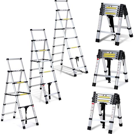 Randaco Scala telescopica articolata 2,0 +2,3m, 6x7 gradini professionale multifunzione pieghevole