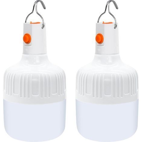 Lot de 2 lampes de camping LED, lanterne suspendue portable 3 modes d'éclairage USB rechargeable à piles, ampoule de tente à intensité variable pour barbecue de jardin en plein air (1/5)