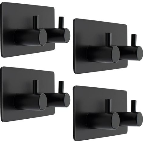 Set mit 4 selbstklebenden, wasserfesten Edelstahlhaken für Badezimmer, Handtücher, Hüte, Mäntel, Schlafzimmer, robuste Türhaken (matt schwarz) 2 Haken (4er-Pack)