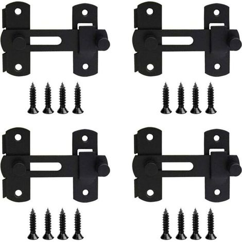 Lot de 4 verrous inox loquets de porte serrure coulissante noir avec vis pour porte vitrine cave cave à vin-Fei Yu (1/5)