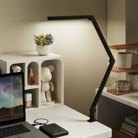 Schreibtischlampe, anpassbare Helligkeit und Farbe, Metallklemme, 96 LEDs, Schwarz
