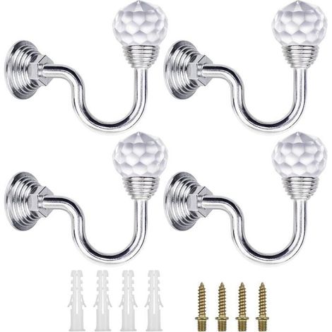 Set mit 4 wandmontierten Kristall-Gardinenhaken (silber) (1/5)