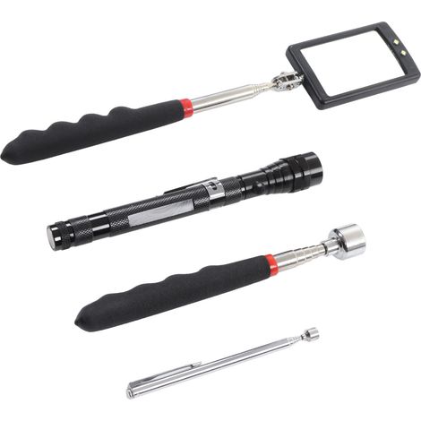 Kit magnétique télescopique 4 pièces (YY0005) : outil de récupération, miroir d’inspection carré rotatif 360°, tiges aimantées 20 lb et 1,5 lb, lampe LED flexible extensible avec batterie intégrée. (1/5)