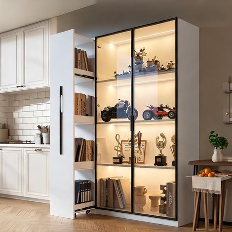 Meuble vitrine blanc avec LED et tiroir latéral 110,5 x 35 x 160 (1/5)