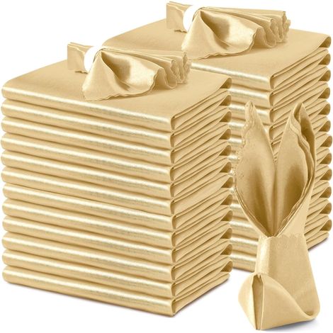 Lot de 24 serviettes de table en satin doré (30 x 30 cm) pour mariage, dîner, table dressée, restaurant, banquet, fête de remise de diplômes (1/5)