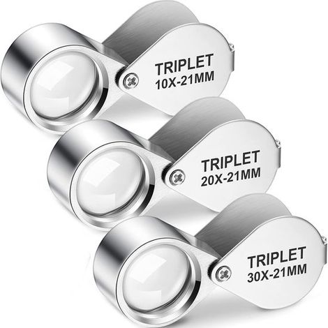 Loupe - 3 pièces - Loupe - Loupe de bijoutier - Loupe de poche portative - Métal - Mini loupe - Loupe de bijoutier avec zoom 10X/20X/30X dans un étui de rangement - 60×18 mm - Argent (1/5)