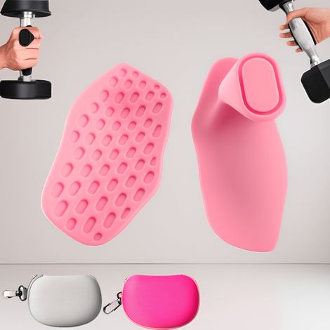 2 pièces d'équipement de force de préhension rose, gants de fitness antidérapants sans doigts pour hommes et femmes, poignées de gym en caoutchouc pour haltères, boîte en tissu rose (1/5)