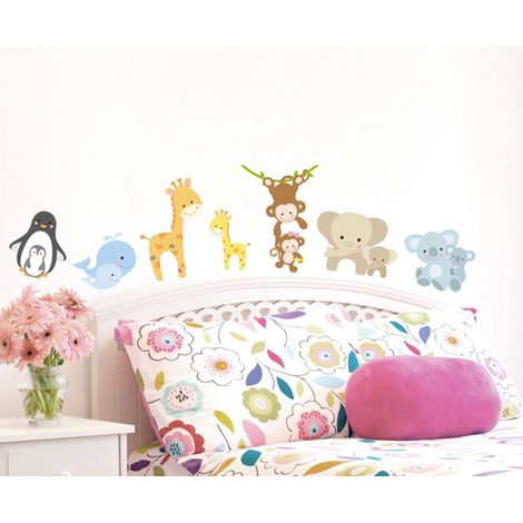 Sticker décoratif, animaux de la jungle en version bébés rigolots, sticker enfant, 68 cm X 24 cm (1/3)