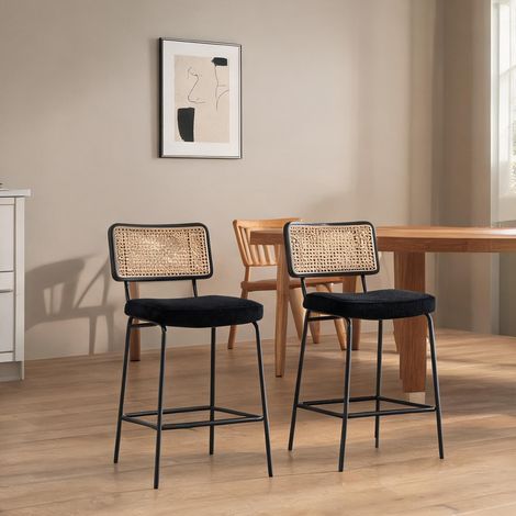 Tabouret de bar moderne en tissu chenille noir lot de 2 style (1/5)