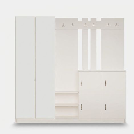 Garderobenmöbel mit Spiegel, Schuhschrank und Kleiderhaken Vesperium - Weiß (1/3)