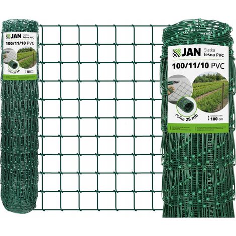 Clôture forestière – 100/11/10 L – Hauteur : 100 cm – Rouleau de 25 m – Verte – Galvanisée et revêtue de PVC – Grillage noué pour gibier 10 x 10 cm – 80 g/m²