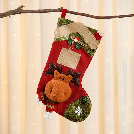Chaussette de Noël géante en toile de jute, décoration de Noël 3D avec motif cartoon, botte de Noël à suspendre pour cadeaux, cheminée, sapin et intérieur (1/5)
