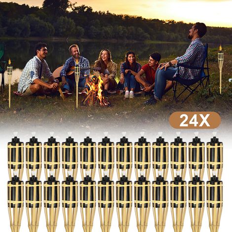 Wolketon Bambus Gartenfackel, 24er Set Bambusfackeln Fackel,  Outdoor Fackeln mit Ersatzdocht, Öllampe Wegleuchte, Höhe: 90 cm